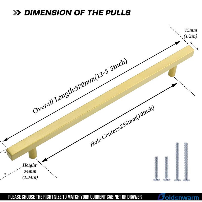 Goldenwarm 25 Pack Gold Cabinet Handles 10"(256mm) Brushed Brass Cabinet Pulls T Bar Drawer Pulls for Kitchen Cupboard & Drawer Hardware - Image 2